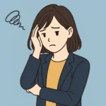 友人関係のトラブルに悩み、不安そうな表情を見せる20代前半の新卒日本人女性のイラスト